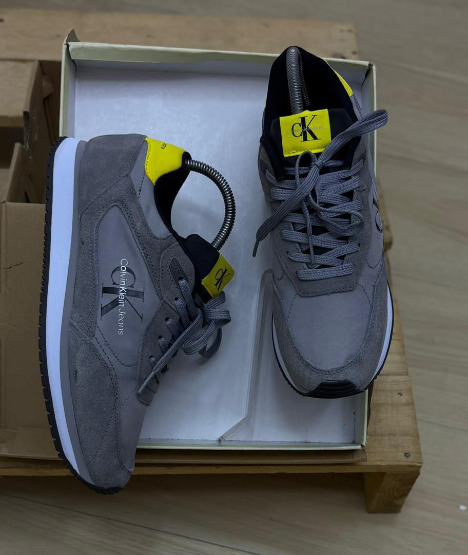 Calvin Klein Jeans Grey & Neon Retro Trainers -Shoes